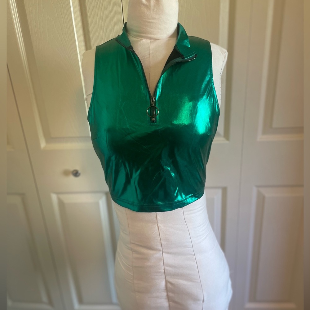 Allegra K Metallic Green Top
